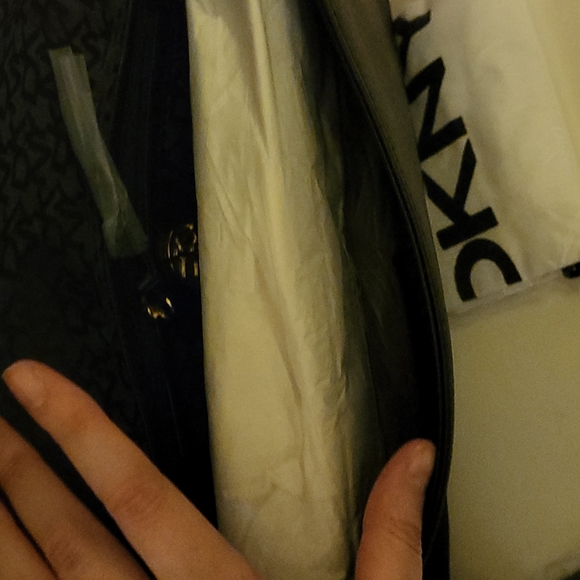 NWOT/still wrapped DKNY crossbody bag, black faux leather and gold hardware - Picture 6 of 9